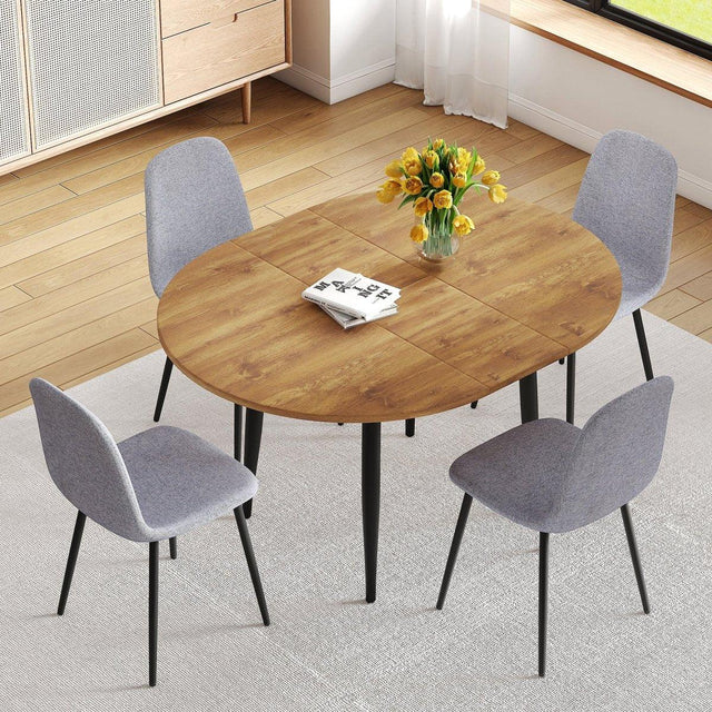 Extendable Round MDF Dining Table With Linen Cotton Chairs Set - Omega Lifestyles