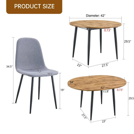 Extendable Round MDF Dining Table With Linen Cotton Chairs Set - Omega Lifestyles