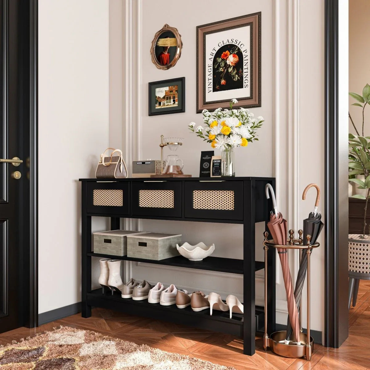 Farmhouse Black MDF Console Table With Drawers - Omega Lifestyles