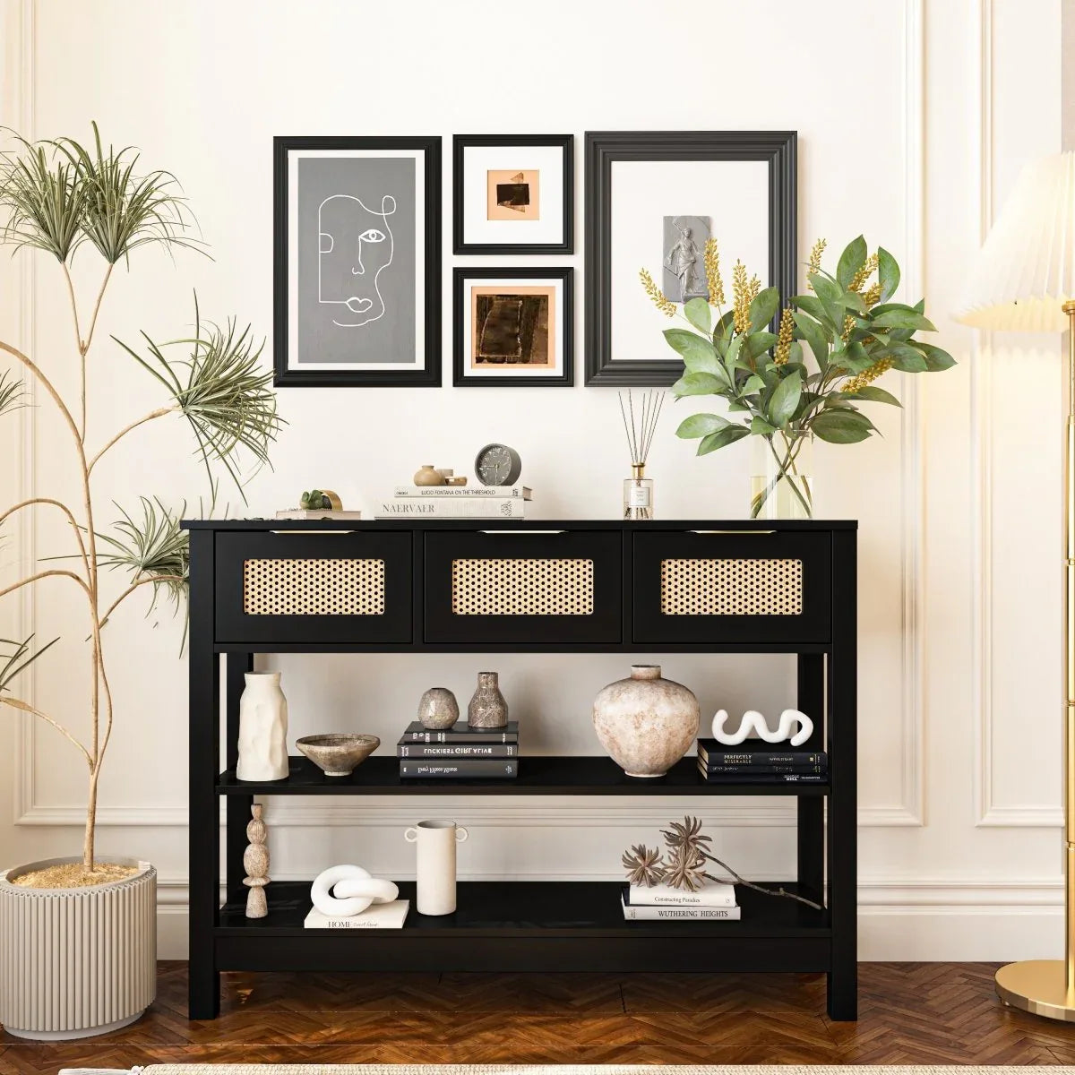 Farmhouse Black MDF Console Table With Drawers - Omega Lifestyles