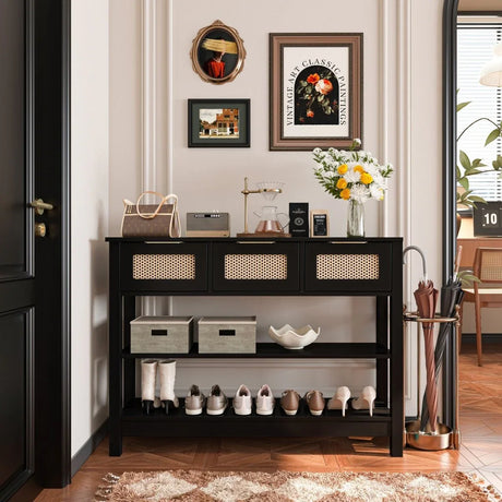 Farmhouse Black MDF Console Table With Drawers - Omega Lifestyles