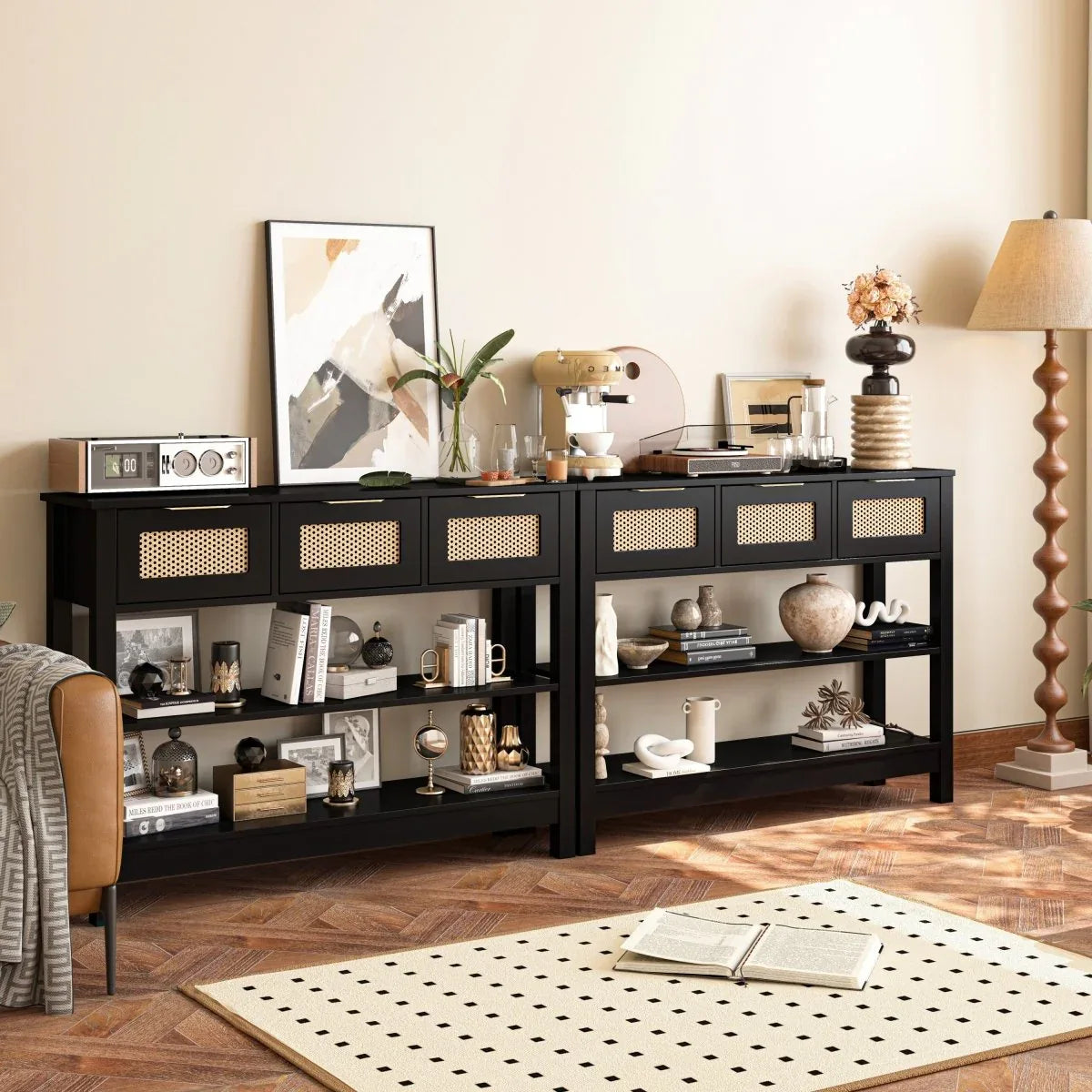 Farmhouse Black MDF Console Table With Drawers - Omega Lifestyles