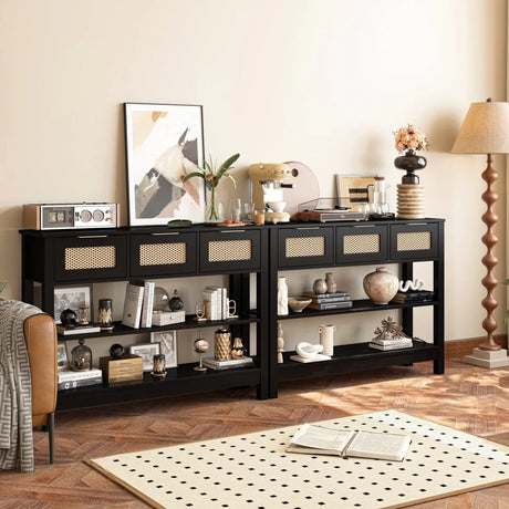 Farmhouse Black MDF Console Table With Drawers - Omega Lifestyles