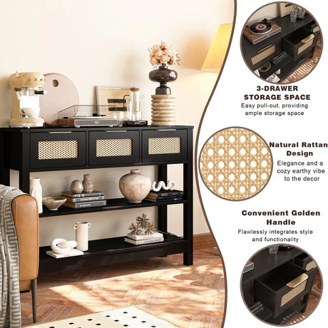 Farmhouse Black MDF Console Table With Drawers - Omega Lifestyles