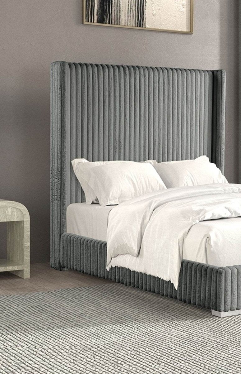 Full Contemporary Gray Fur Chenille Fabric Mattress Ready Bed Frame - Dreamtide - Omega Lifestyles