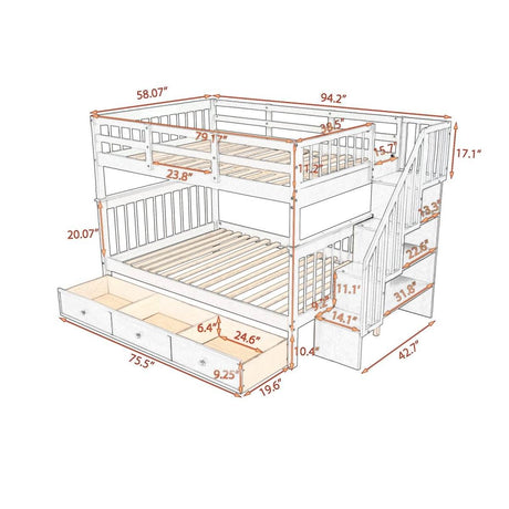 Full-Over-Full Solid Wood Stairway Bunk Bed With Storage - Sleep Galleria