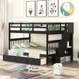Full-Over-Full Solid Wood Stairway Bunk Bed With Storage - Sleep Galleria