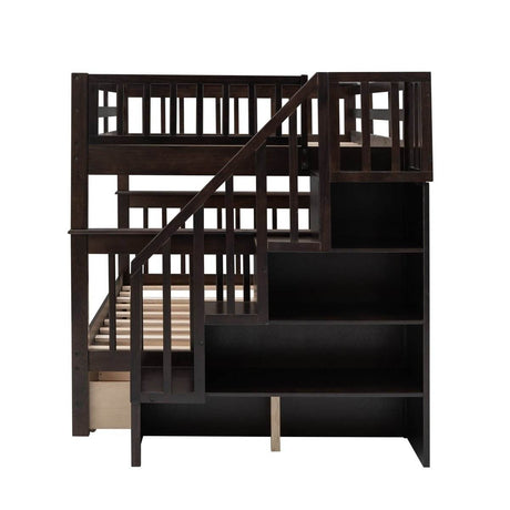 Full-Over-Full Solid Wood Stairway Bunk Bed With Storage - Sleep Galleria