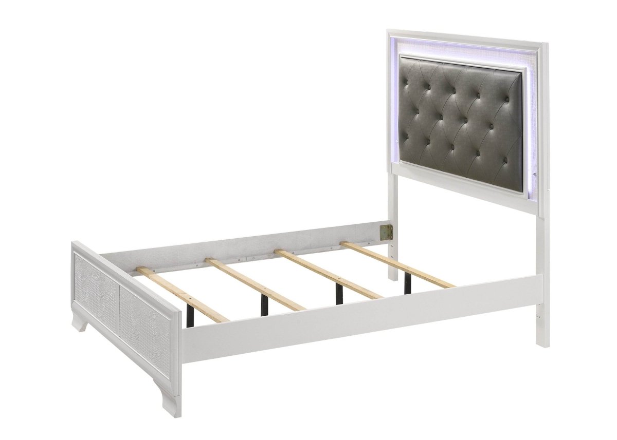 Full Size Modern White LED Upholstered Panel Bed - Dreamtide - Omega Lifestyles
