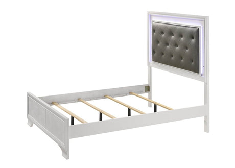 Full Size Modern White LED Upholstered Panel Bed - Dreamtide - Omega Lifestyles