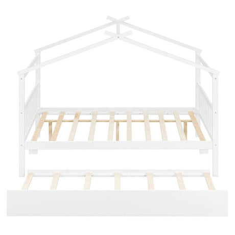 Full Size Solid Wood House Bed With Twin Trundle - Sleep Galleria