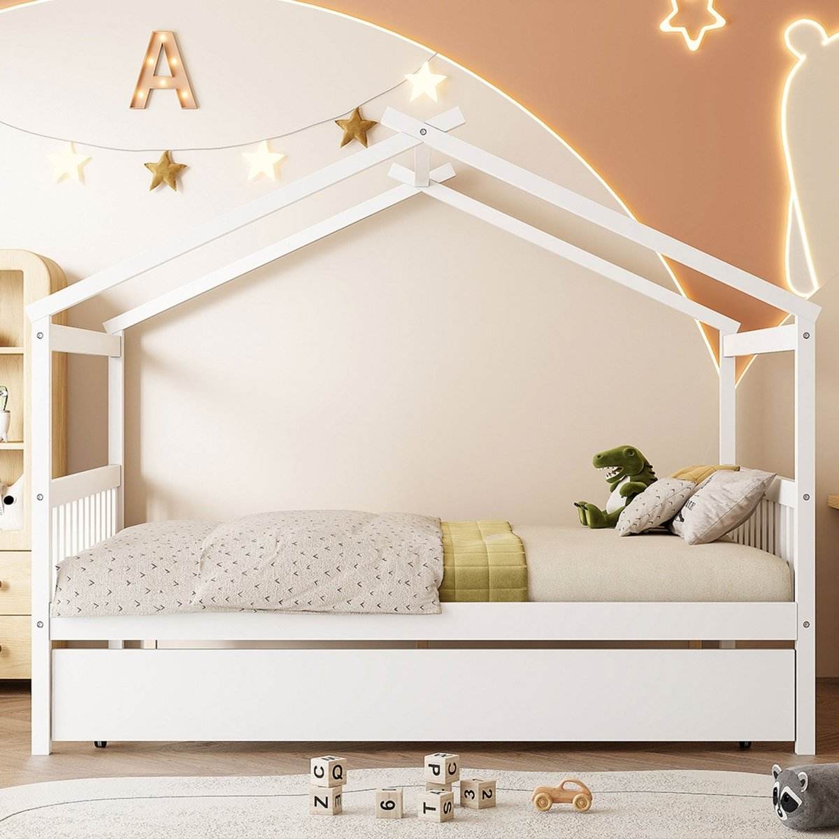 Full Size Solid Wood House Bed With Twin Trundle - Sleep Galleria