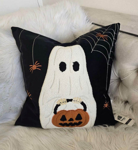 Halloween Embroidered Ghost Pumpkin Bucket Throw Pillow - Dreamtide - Omega Lifestyles
