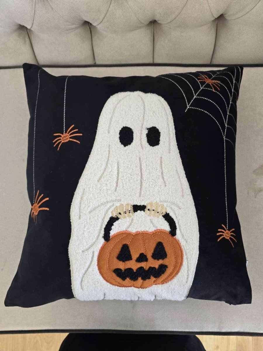 Halloween Embroidered Ghost Pumpkin Bucket Throw Pillow - Dreamtide - Omega Lifestyles