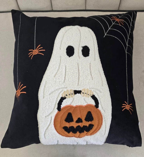 Halloween Embroidered Ghost Pumpkin Bucket Throw Pillow - Dreamtide - Omega Lifestyles