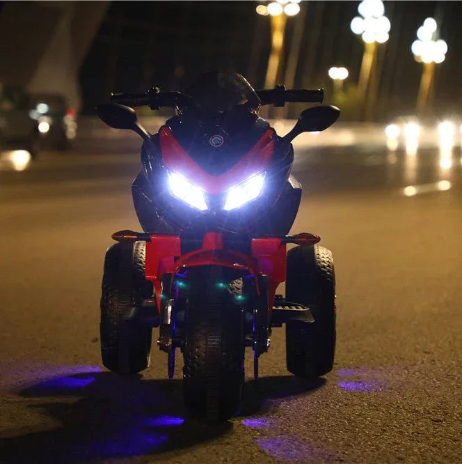 Kids 3-Wheel Ride-On Motorcycle With PU Seat Lighting - Omega Lifestyles