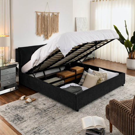King Chenille Upholstered Hydraulic Storage Platform Bed Frame - Dreamtide - Omega Lifestyles