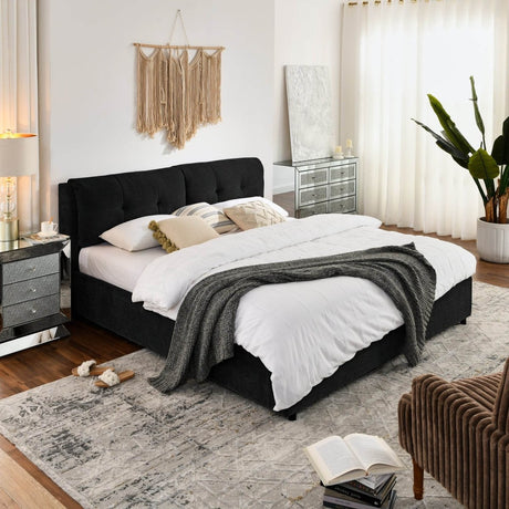 King Chenille Upholstered Hydraulic Storage Platform Bed Frame - Dreamtide - Omega Lifestyles