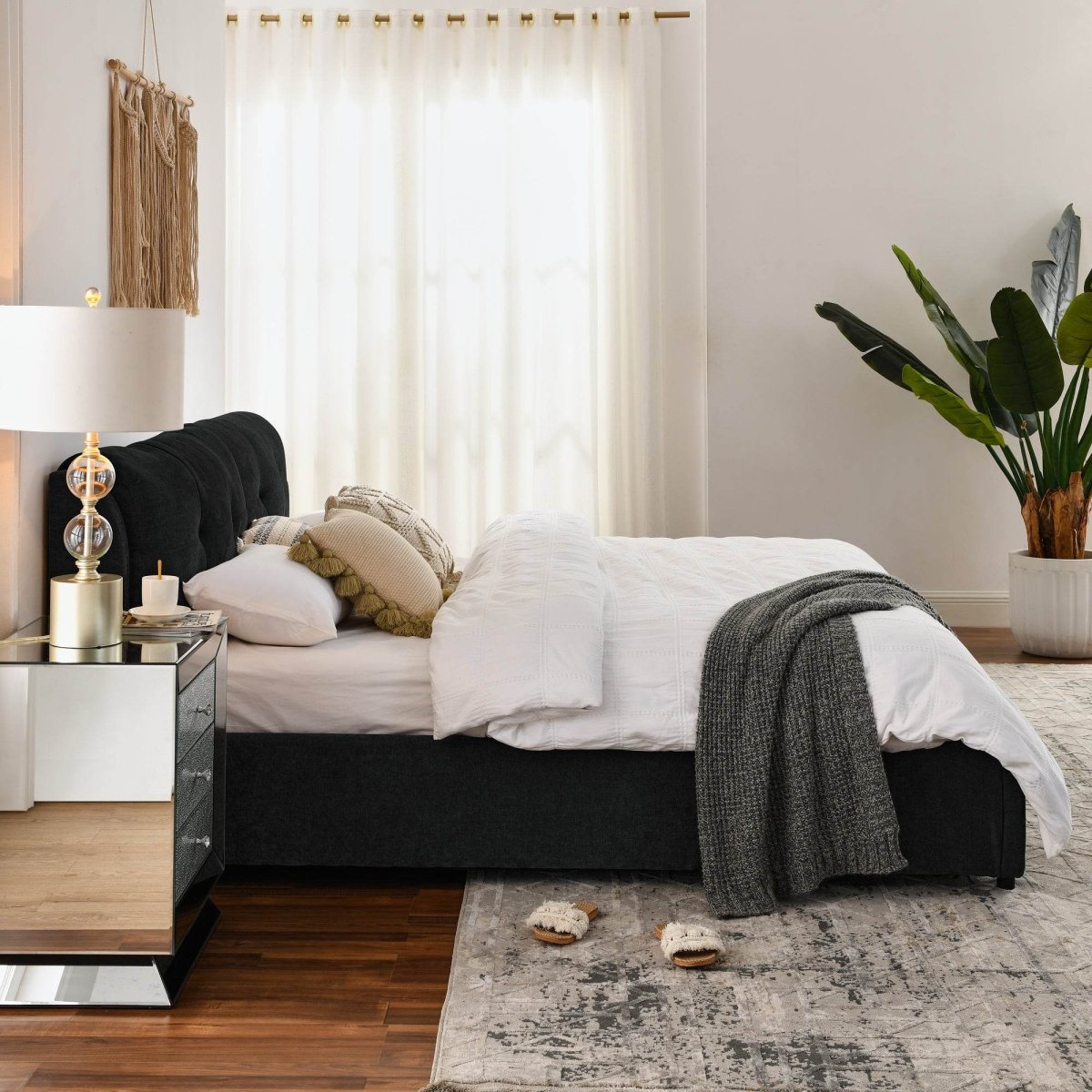 King Chenille Upholstered Hydraulic Storage Platform Bed Frame - Dreamtide - Omega Lifestyles