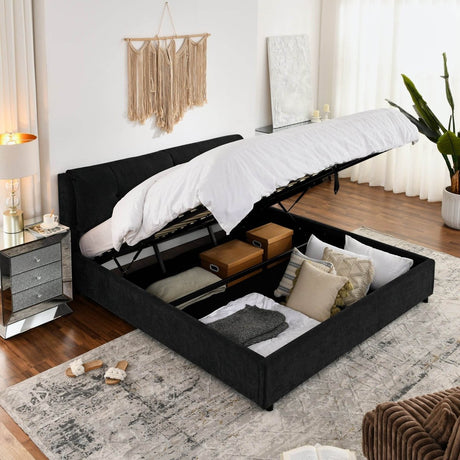 King Chenille Upholstered Hydraulic Storage Platform Bed Frame - Dreamtide - Omega Lifestyles