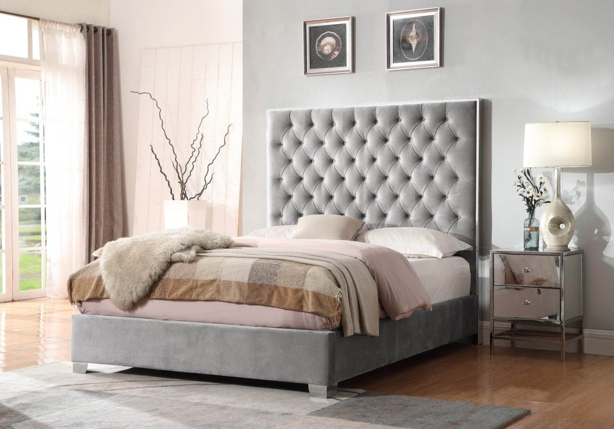 King Gray Solid Wood Upholstered Bed Frame - Dreamtide - Omega Lifestyles