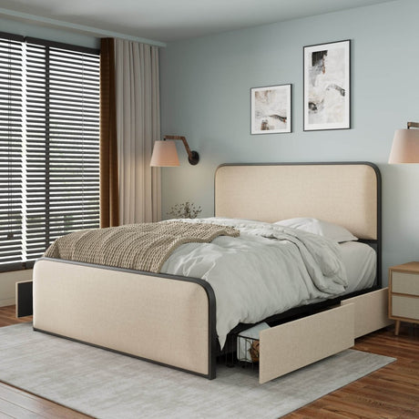 King Modern Metal Upholstered Bed Frame With Storage Drawers - Dreamtide - Omega Lifestyles