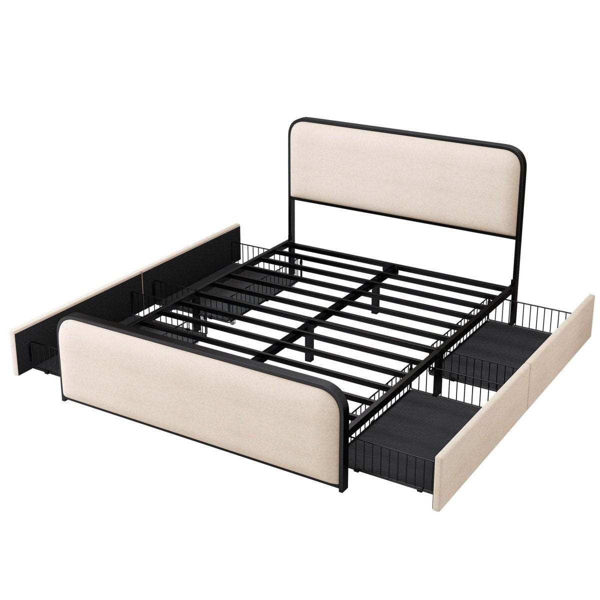 King Modern Metal Upholstered Bed Frame With Storage Drawers - Dreamtide - Omega Lifestyles