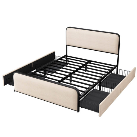 King Modern Metal Upholstered Bed Frame With Storage Drawers - Dreamtide - Omega Lifestyles