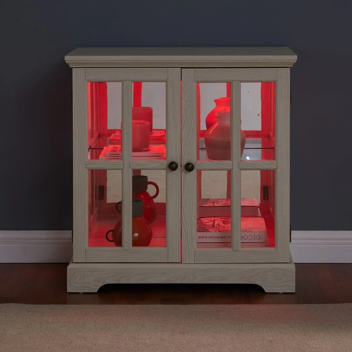 LED Antique White Glass Display Cabinet With LED Lighting - Omega Lifestyles