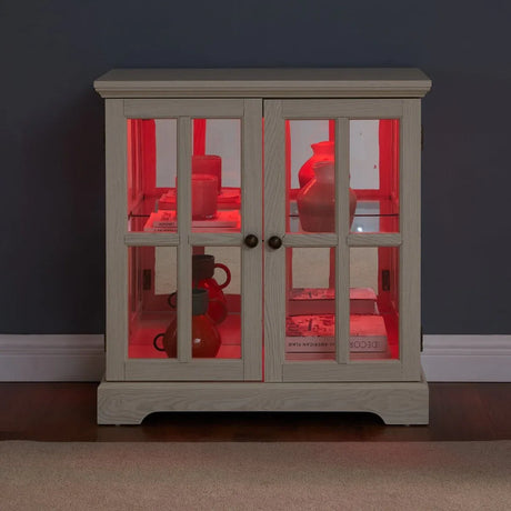 LED Antique White Glass Display Cabinet With LED Lighting - Omega Lifestyles