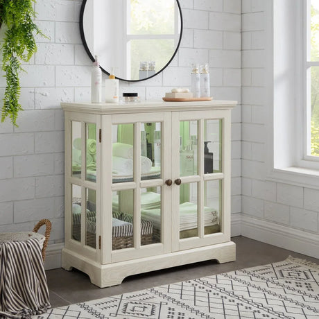 LED Antique White Glass Display Cabinet With LED Lighting - Omega Lifestyles