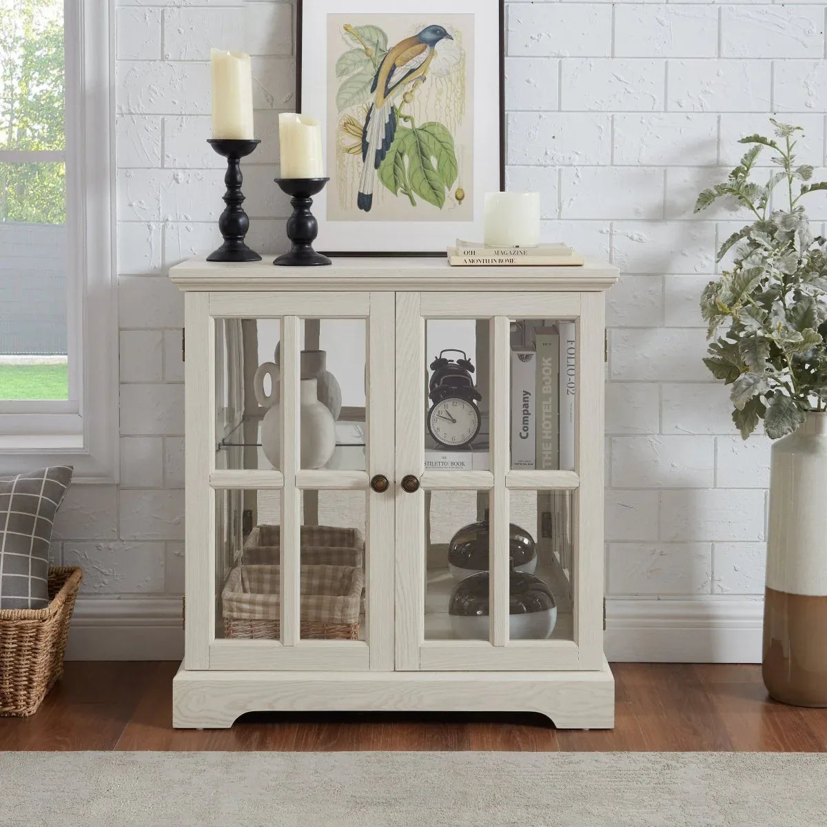 LED Antique White Glass Display Cabinet With LED Lighting - Omega Lifestyles
