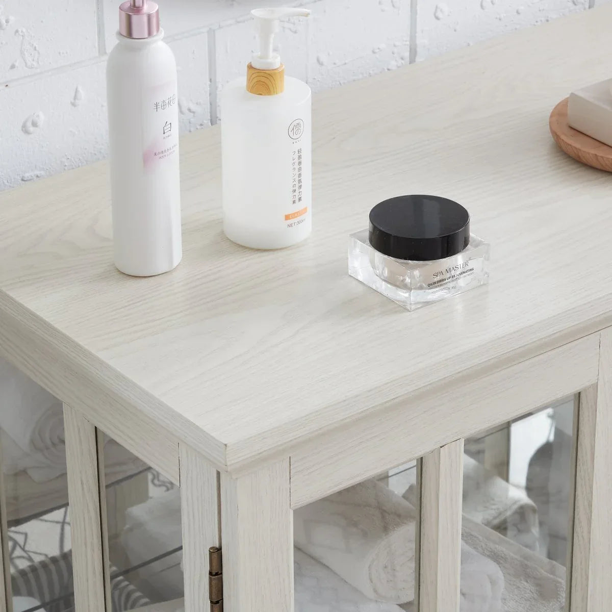 LED Antique White Glass Display Cabinet With LED Lighting - Omega Lifestyles