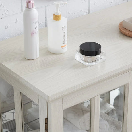 LED Antique White Glass Display Cabinet With LED Lighting - Omega Lifestyles