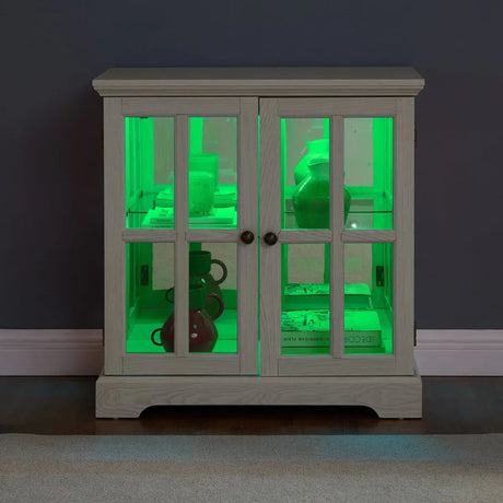 LED Antique White Glass Display Cabinet With LED Lighting - Omega Lifestyles