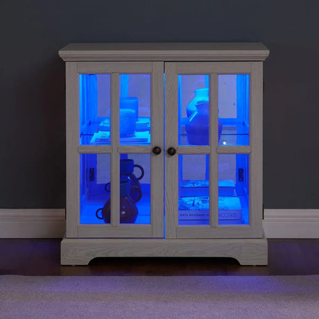 LED Antique White Glass Display Cabinet With LED Lighting - Omega Lifestyles