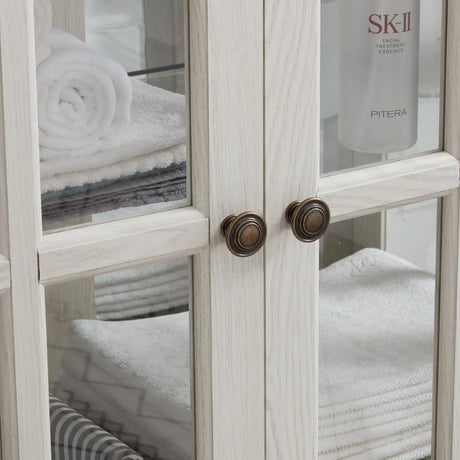 LED Antique White Glass Display Cabinet With LED Lighting - Omega Lifestyles