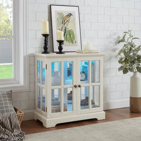 LED Antique White Glass Display Cabinet With LED Lighting - Omega Lifestyles