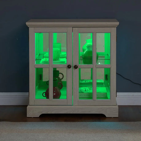 LED Antique White Glass Display Cabinet With LED Lighting - Omega Lifestyles