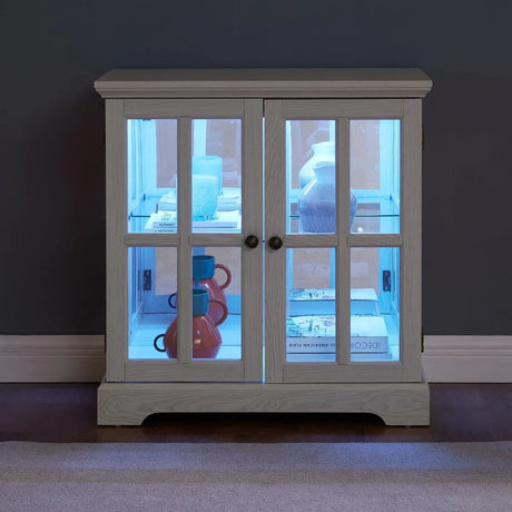 LED Antique White Glass Display Cabinet With LED Lighting - Omega Lifestyles