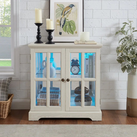 LED Antique White Glass Display Cabinet With LED Lighting - Omega Lifestyles