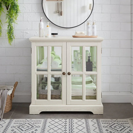 LED Antique White Glass Display Cabinet With LED Lighting - Omega Lifestyles