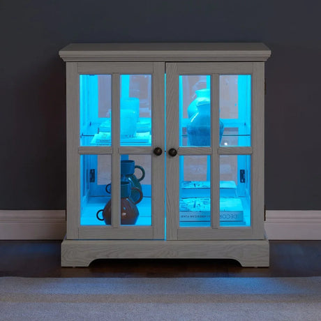 LED Antique White Glass Display Cabinet With LED Lighting - Omega Lifestyles