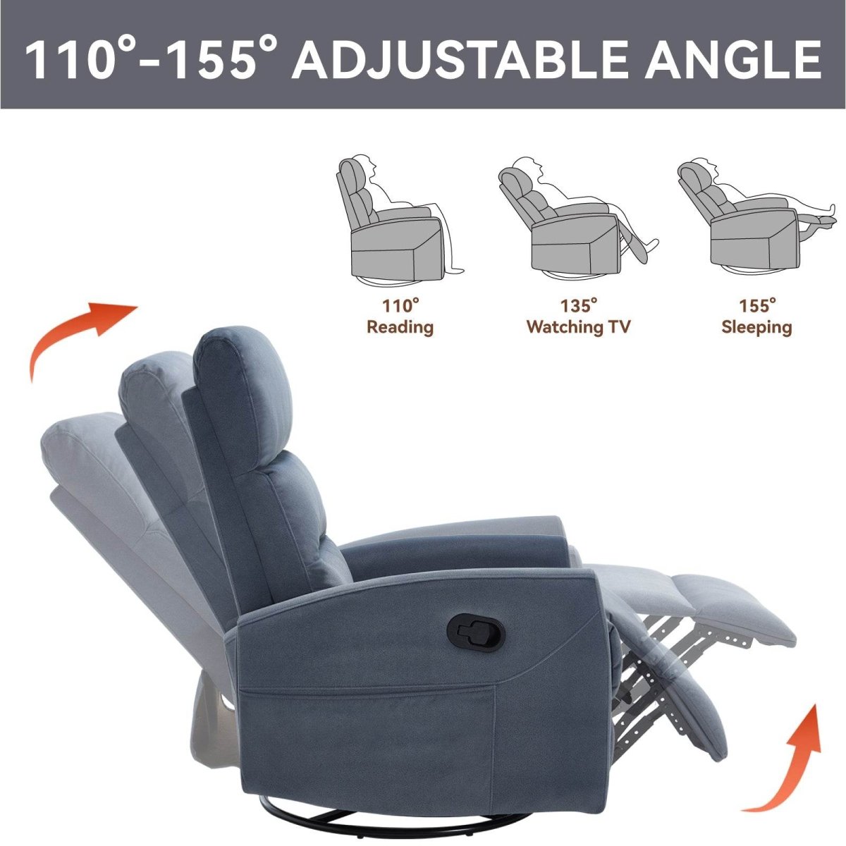 Manual Swivel Rocking Recliner Chair With Cushion Back - Dreamtide - Omega Lifestyles