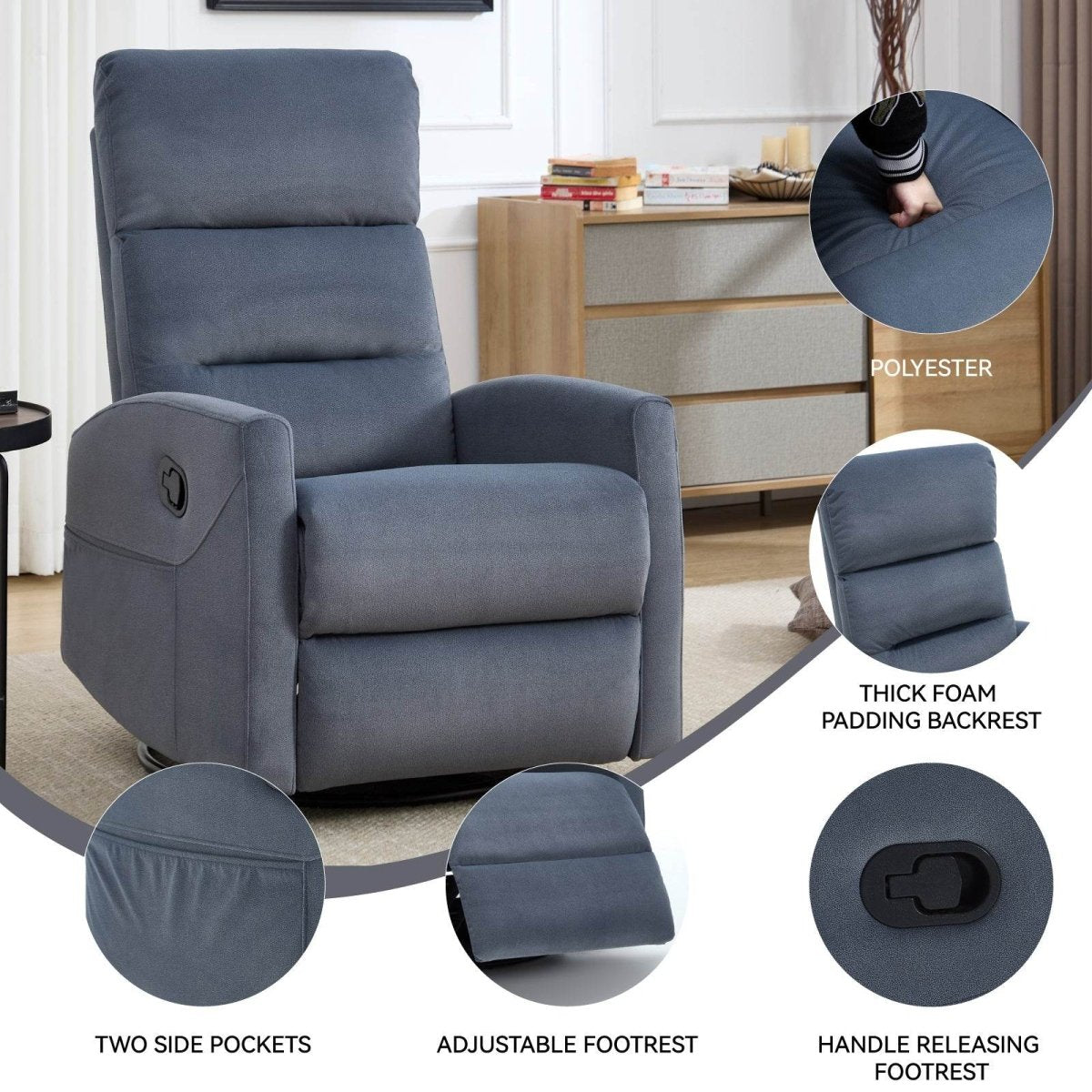 Manual Swivel Rocking Recliner Chair With Cushion Back - Dreamtide - Omega Lifestyles