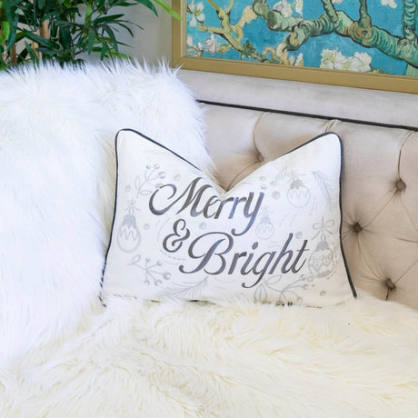 Merry Bright Embroidered Velvet Christmas Throw Pillow - Dreamtide - Omega Lifestyles