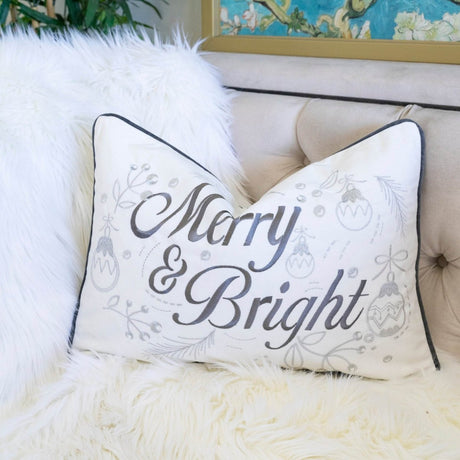 Merry Bright Embroidered Velvet Christmas Throw Pillow - Dreamtide - Omega Lifestyles