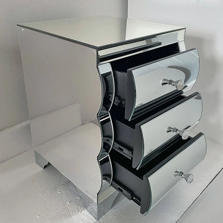 Mirrored Luxury Modern 3-Drawer Bedside Cabinet - Omega Lifestyles