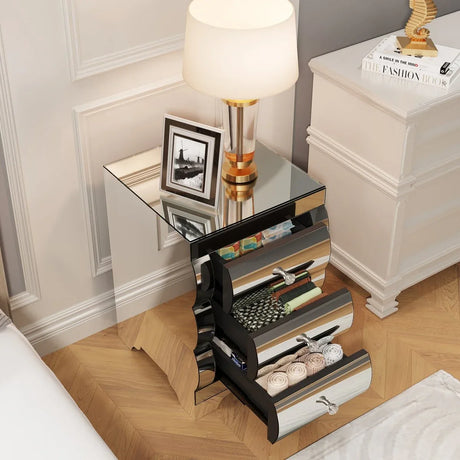 Mirrored Luxury Modern 3-Drawer Bedside Cabinet - Omega Lifestyles