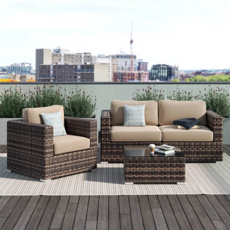 Modern Brown HDPE Wicker Outdoor Seating Group With Cushions - Dreamtide - Omega Lifestyles